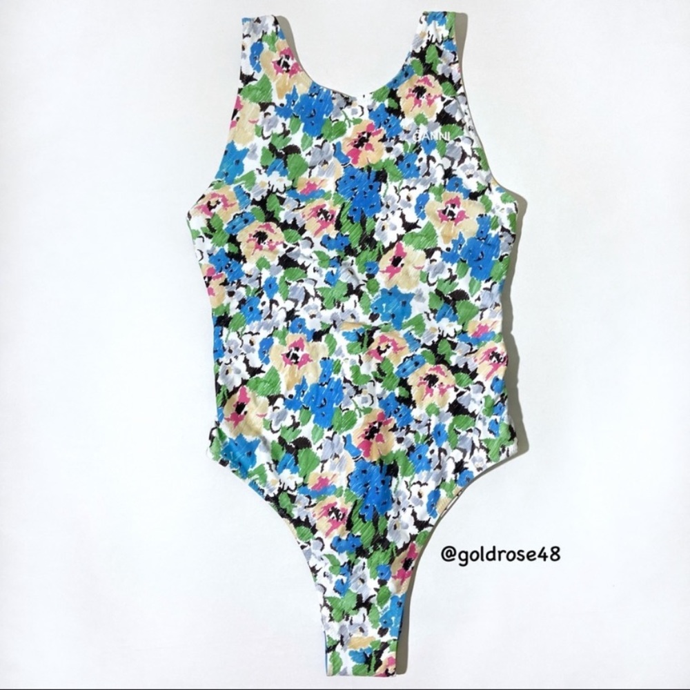 Ganni one piece swimsuit Floral Azure Blue